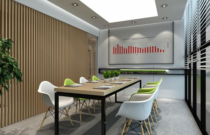 小型金融公司办公室会议室装修设计案例效果图